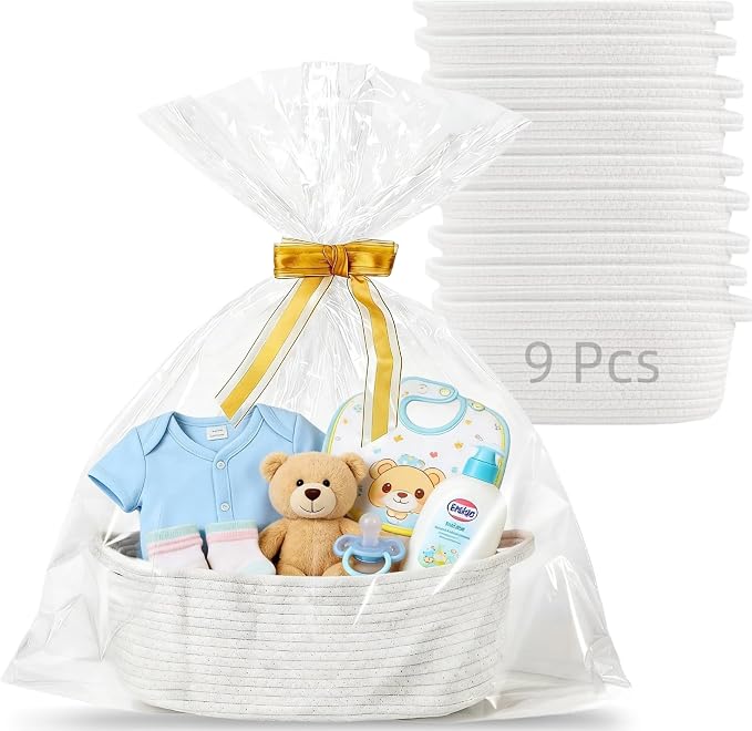 9Pcs Small Woven Basket with Gift Bags and Ribbons, - Image 8