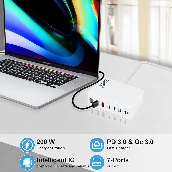 USB C Charger 200W USB C Charger Block, Upgraded GaN 7-Port Fast Charging - Image 5