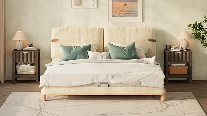 Fluted Night Stand with Golden Handle, Bedside Table with Storage Shelf - Image 2