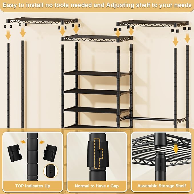 E16 Heavy Duty Clothing Rack（with 7-Tier Adjustable Shoe Rack） Freestanding - Image 7