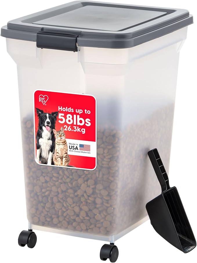 IRIS USA Dog Food Storage Container 40 lbs, Attachable Wheels, & Included Scoop by IRISUSA