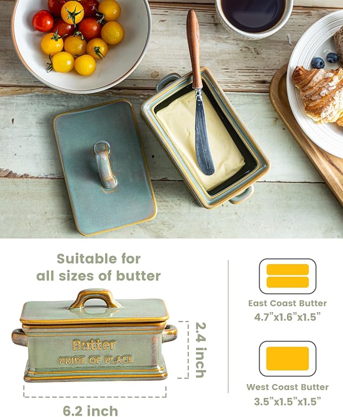 Butter Dish with Lid, Ceramic Butter Holder Container Large Butter Dish - Image 2