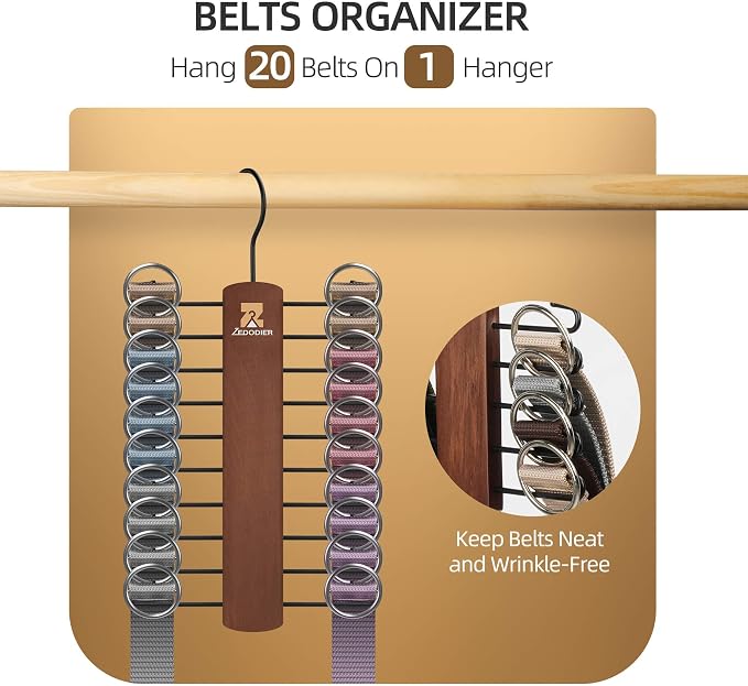 ZEDODIER Wooden Tie Rack, Tie Hanger - Image 3