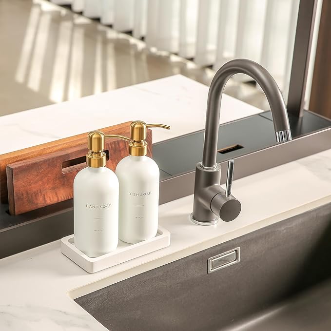 Gold Soap Dispenser Set, Glass Soap Dispenser - Image 2