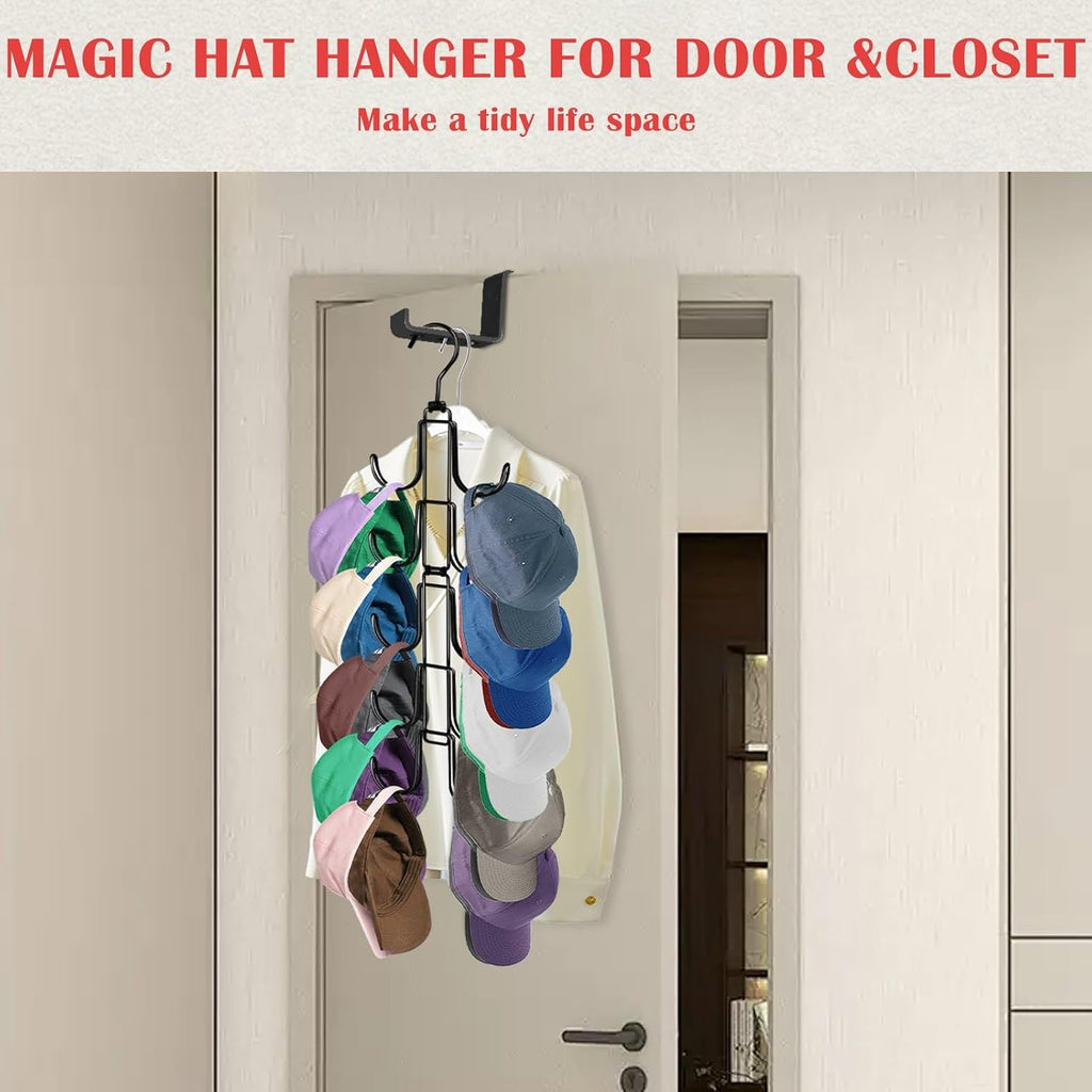Hat Organizer for Closet: Collapsible Caps Rack with 10 Large Hooks