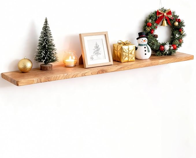 48" Rustic Elm Wood Floating Shelves, 8 Inch Deep Wall Shelves by FunMemories