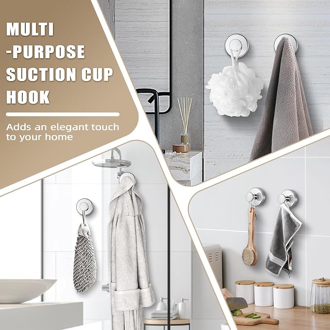 Suction Cup Hooks for Shower No-Drill Bathroom Hooks for Towels, Loofah - Image 4