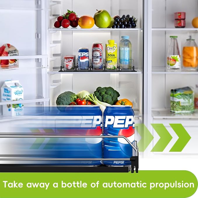 Soda Can Dispenser, Self-Pushing Drink Organizer, Width Adjustable Fridge - Image 3
