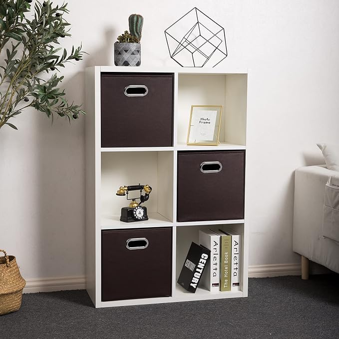 PRANDOM Leather Foldable Cube Storage Bins 13x13 inch Fabric Storage Baskets - Image 2