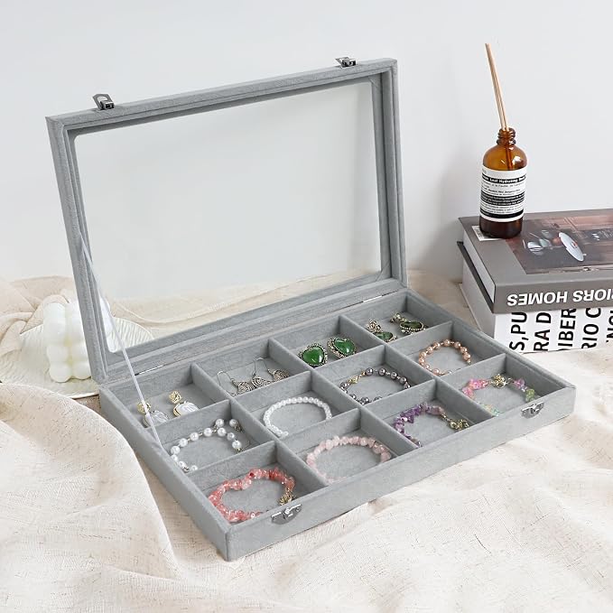 Wudygirl 12 Grid Jewelry Organizer Velvet Jewelry Tray - Image 5