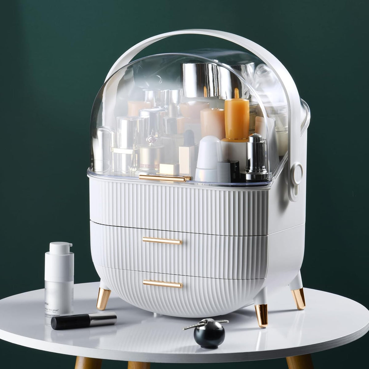 Makeup Organizer,Skincare Organizer with 2 Drawers and Brush Storage