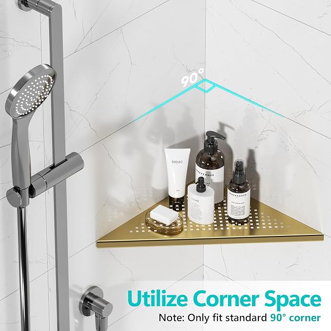 Bathroom Corner Shelf, Recessed 12" Shower Shelf Caddy, SUS304 Stainless Steel - Image 3