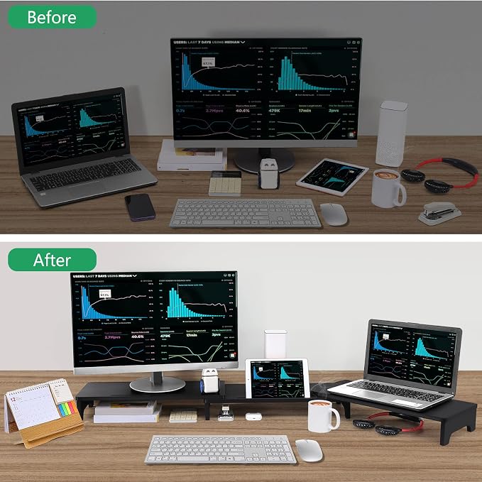 Nnewvante Monitor Stand Riser, 60 inch Large Bamboo Dual Monitor Stand - Image 5