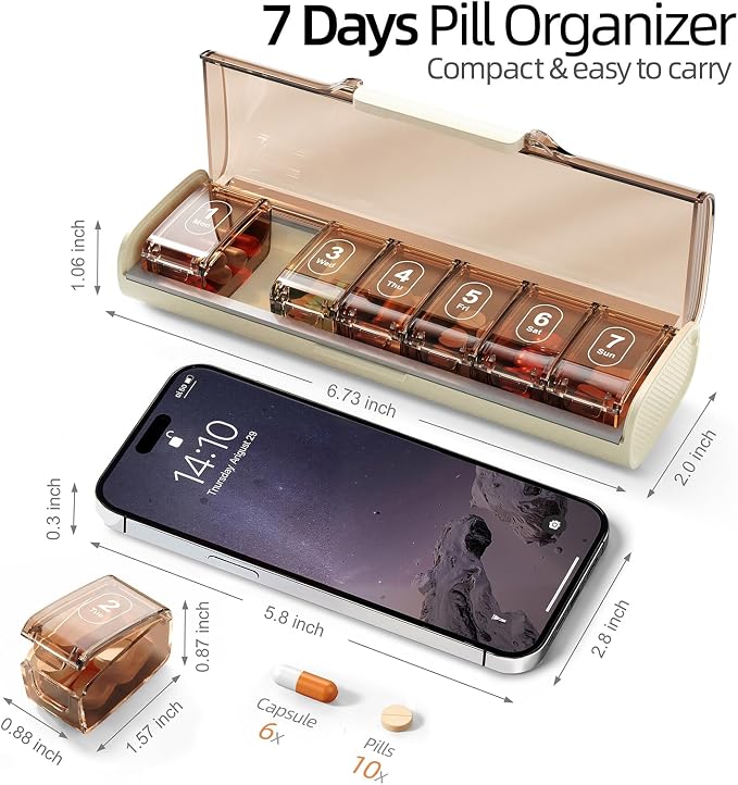 Weekly Pill Organizer, Portable 7 Day Pill Box, Moisture Proof Medicine Pill - Image 2