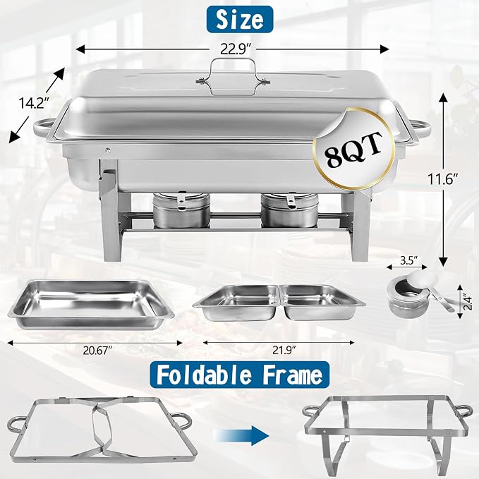 Chafing Dish for Buffet, 6 Pack Stainless Steel Chafing Servers Food Warmer Set - Image 6