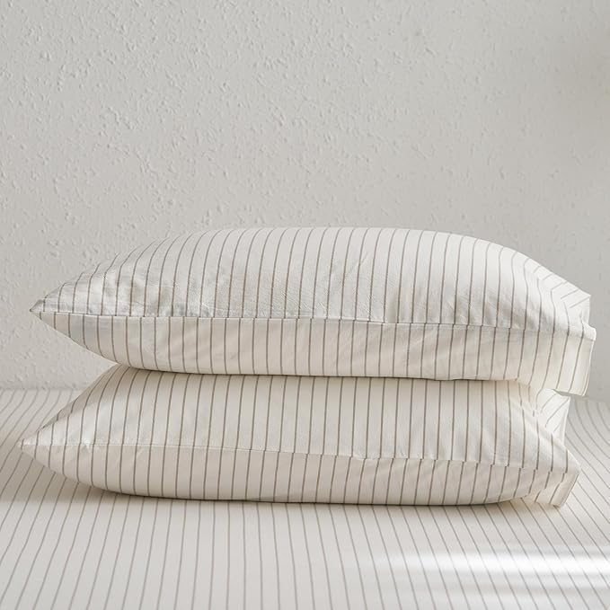 MooMee Bedding Pillowcases Striped Pack of 2 100% Washed Cotton Linen Like - Image 5