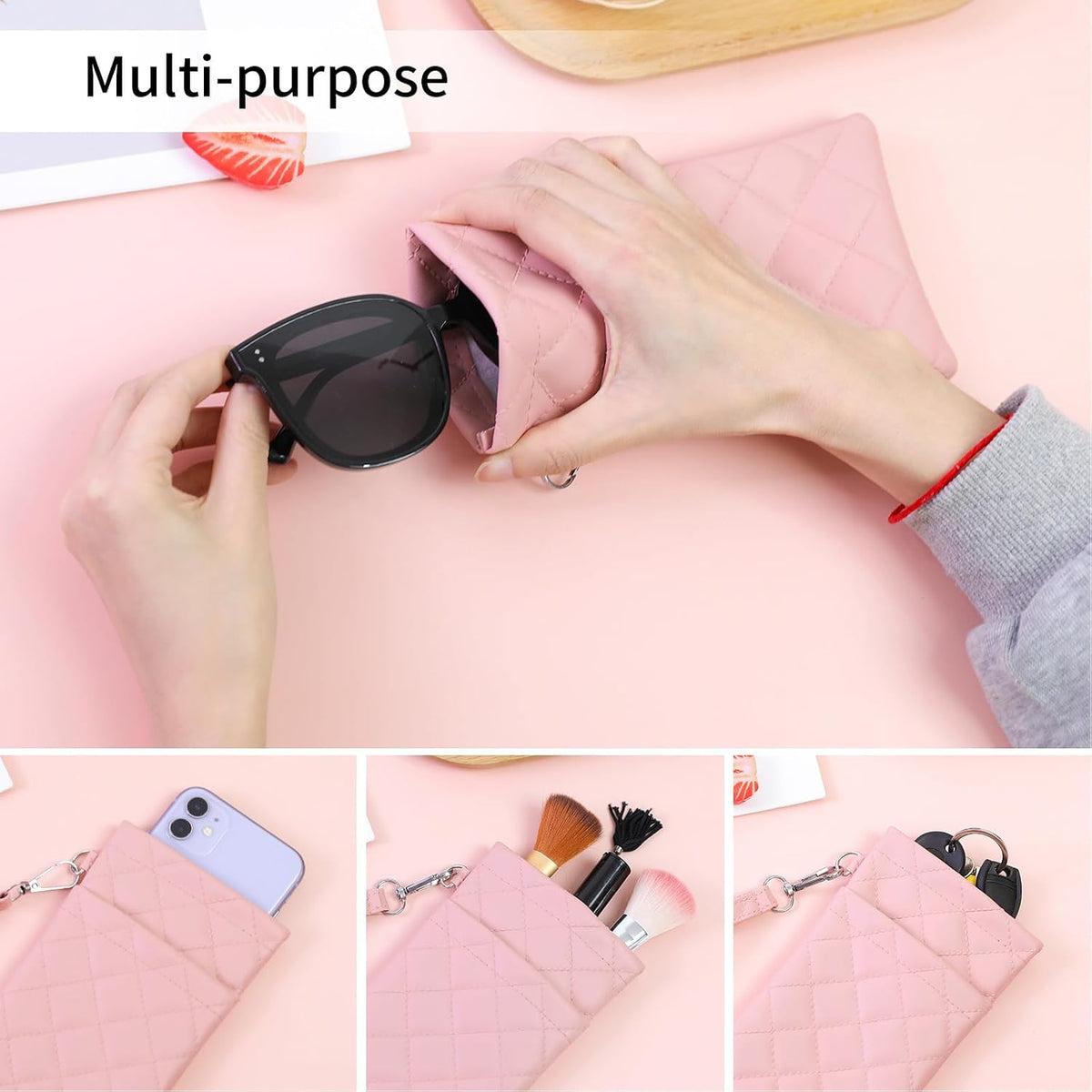 Double Eyeglass Case Soft Dual Glasses Case for Women Men Travel
