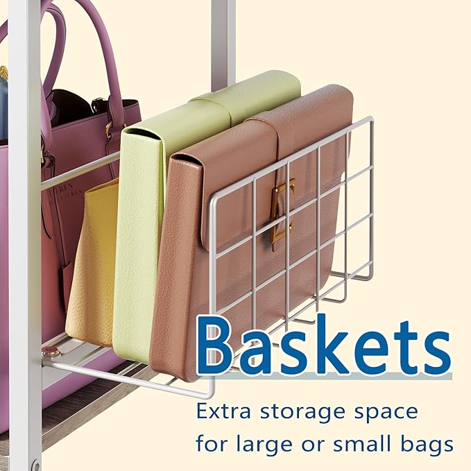 White Purse Organizer, 3-Tier Floor Standing Bag Rack Stand Featuring Side - Image 5