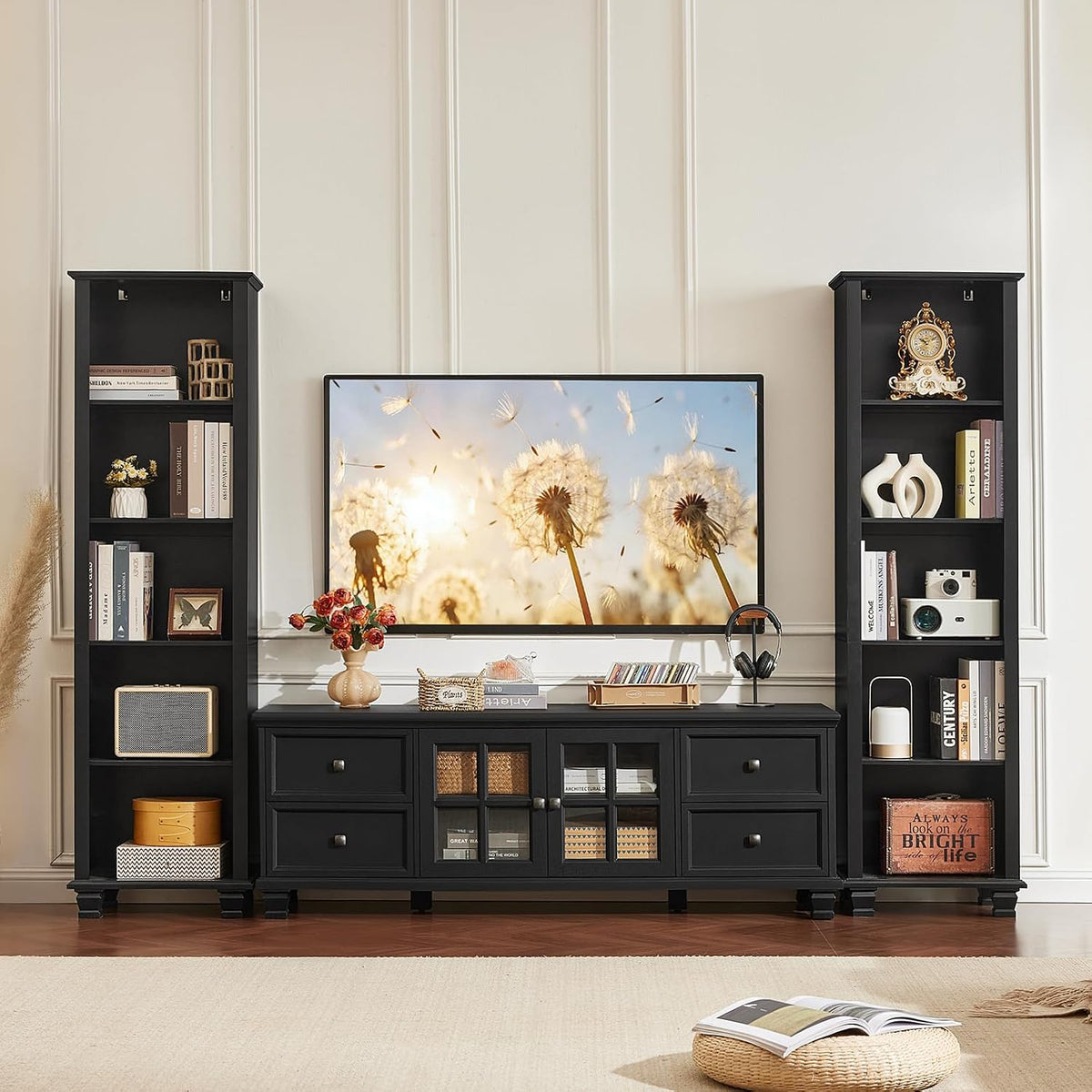 Narrow Black Book Shelf, 70" Tall Skinny Bookshelf with Adjustable