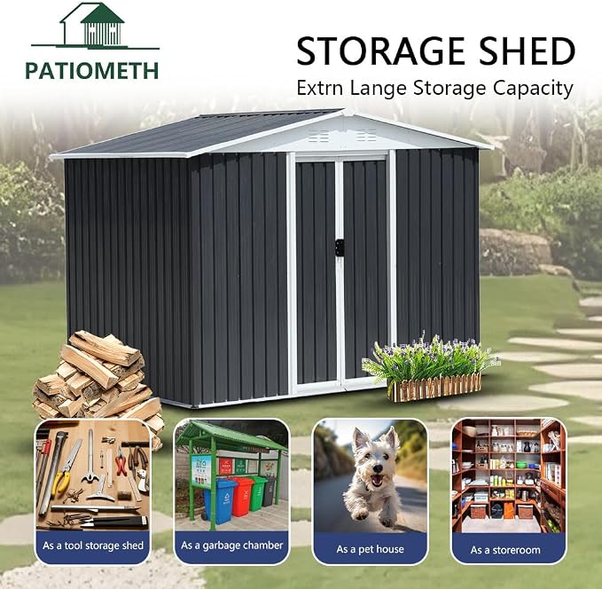 8' x 6' Outdoor Metal Storage Shed Outdoor Shed Galvanized Steel Garden Shed - Image 3