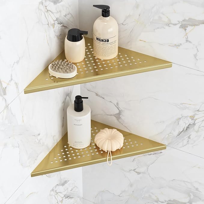 Corner Shower Shelves, 10” Recessed Tile Shower Shelf Brushed Golden, 304 by Qeke