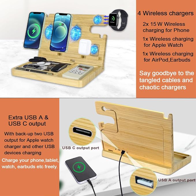 Nightstand Charging Station, 27W Fast Charging Wireless Charger Stand - Image 5