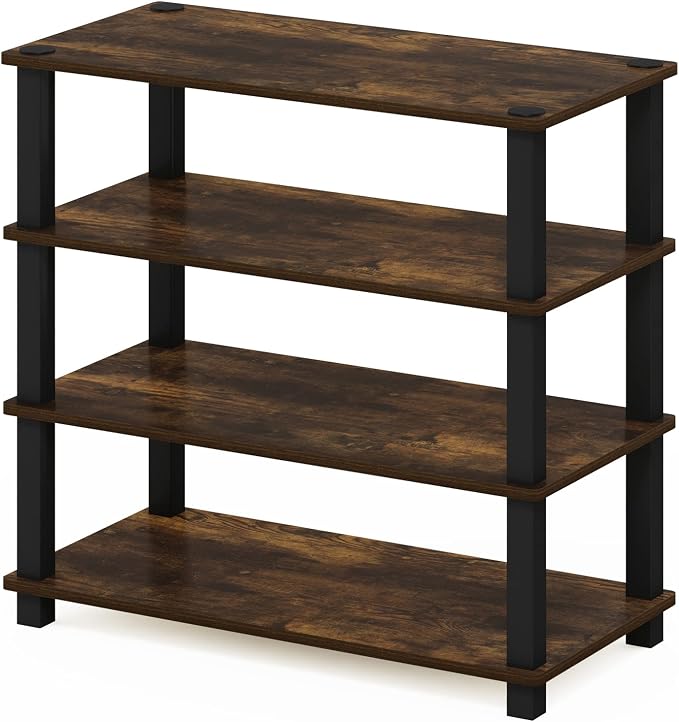 Furinno Turn-S-Tube 4-Tier Shoe Rack, Amber Pine/Black - Image 5