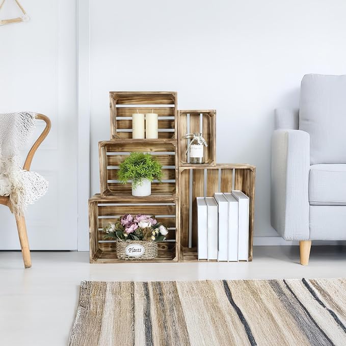 Set of 5 Large Wooden Crates, Nesting Storage Crate - Image 6