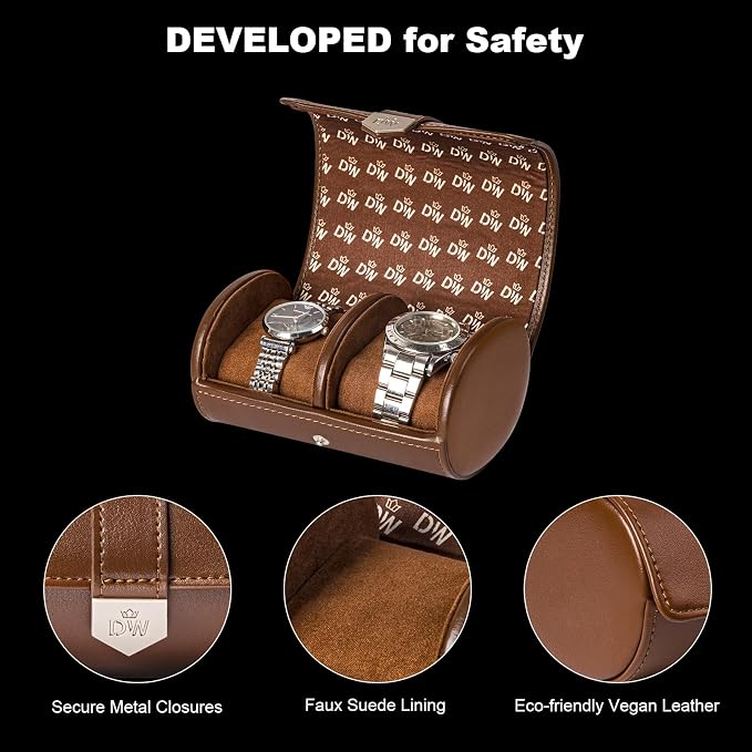 DUKWIN Watch Roll for 2 Watches, Vegan Leather Travel Watch Case Organizer - Image 4