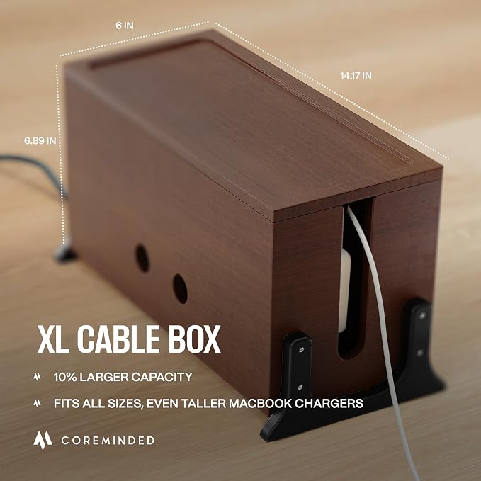 Extra Large Cable Management Box, Wood Cord Hider Box & Organizer - Image 2