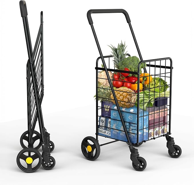 Shopping Cart w/Waterproof Basket Liner & 360° Swivel Wheels | Foldable by OurModernSpace