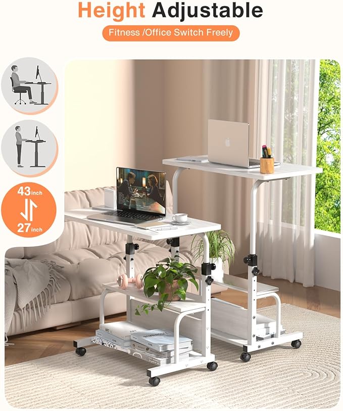 Portable Desk with Wheels Small Standing Desk on Wheels Adjustable Height - Image 5