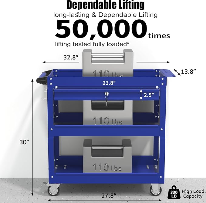 3-Tier Rolling Utility Cart, Metal Heavy Duty Utility Cart on Wheels - Image 3