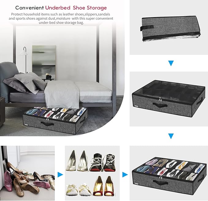 Onlyeasy Sturdy Under Bed Shoe Storage Organizer, Fit 12 to 24 Pairs, Underbed - Image 6