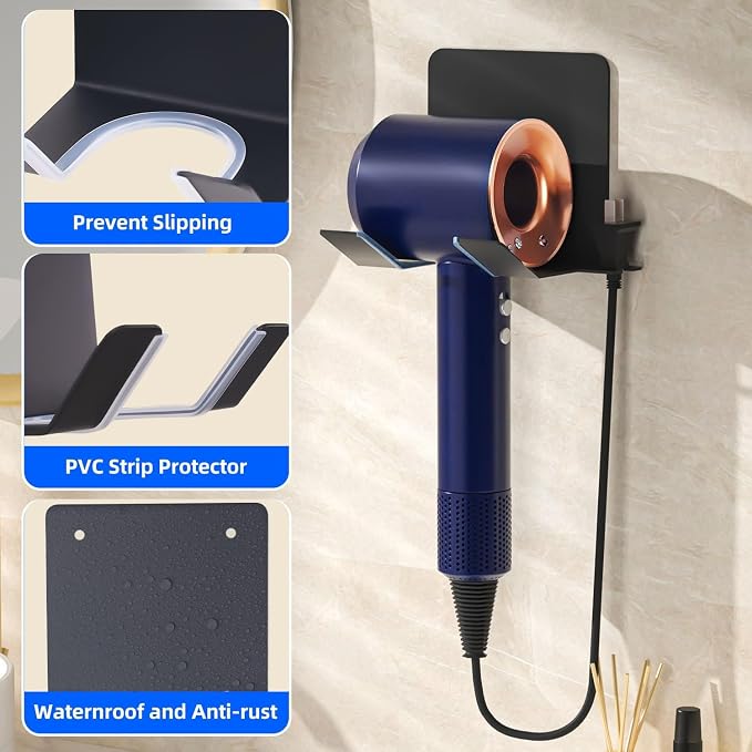 Hair Dryer Holder, Blow Dryer Holder Wall Mounted Hair Tool Organizer Self - Image 4