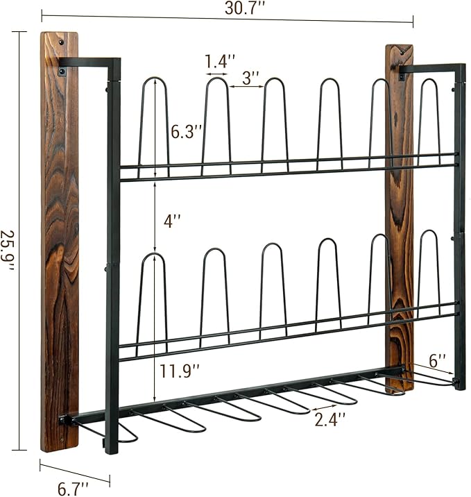 MyGift Premium Black Metal Hanging Wall Shoe Rack - Image 5