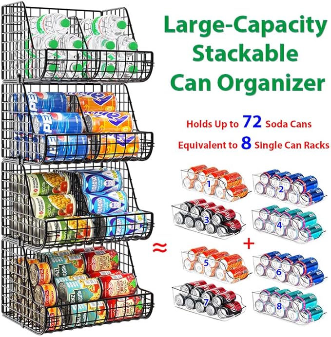 Stackable Soda Can Organizer Stores Up to 72 Cans, 4-Tier Kitchen Can Holders - Image 2