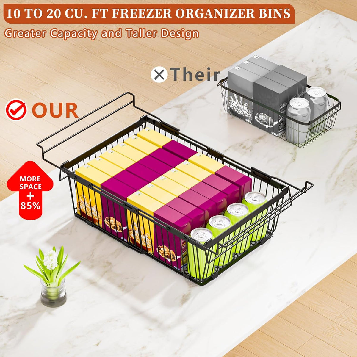 Hanging Freezer Organizer Bins for 5 to 20 Cu.Ft,Leak-Proof