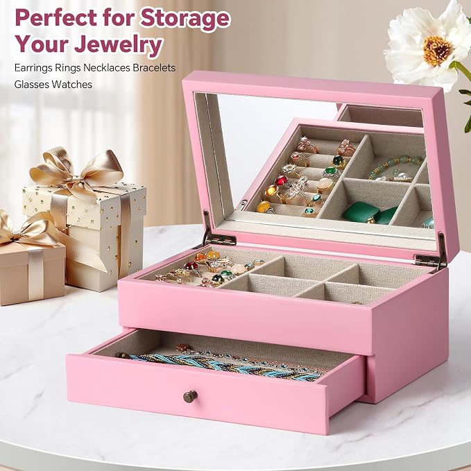 Meangood Jewelry Box Organizer for Women, 2 Layer Large Jewelry Storage Case - Image 2