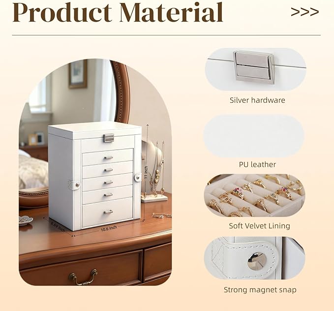 BOOVO Jewelry Box For women, 6 Layer Large Jewelry Organizer - Image 2