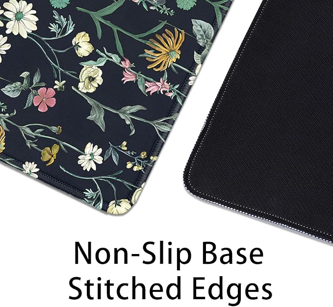 Dark Botanical Flowers Mouse Pad, Extended Black Plant Floral Mousepad Desk Pad - Image 6
