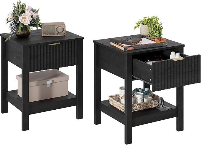 Fluted Night Stand with Golden Handle, Bedside Table with Storage Shelf by TROJMHome