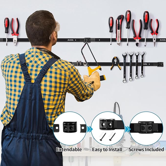 4 Pieces 12" Magnetic Tool Holder Strip, Metal Tool Organizer Rack - Image 3