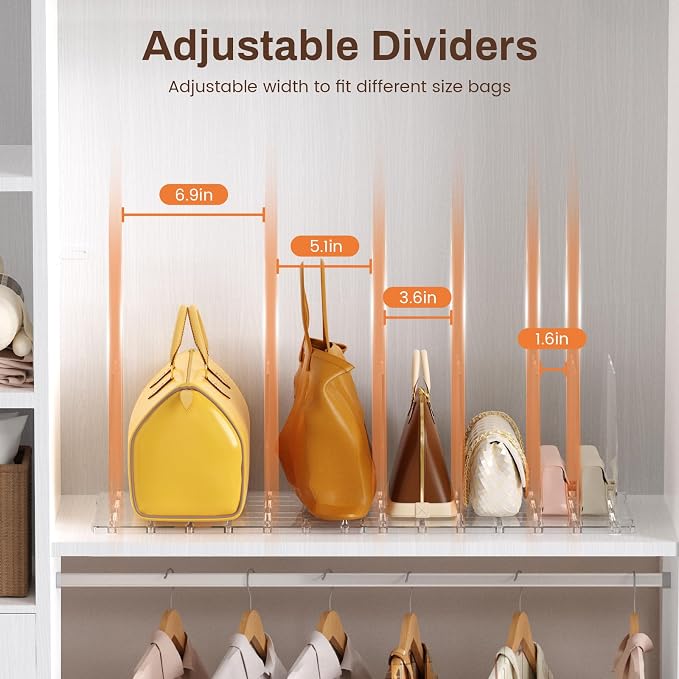 Purse Organizer for Closet, Adjustable Clear Handbag Storage Holder, Acrylic - Image 3