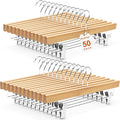 HOUSE DAY Premium Wooden Pants Hangers 50 Pack, Solid Lotus Wood Skirt Hangers by HOUSEDAY