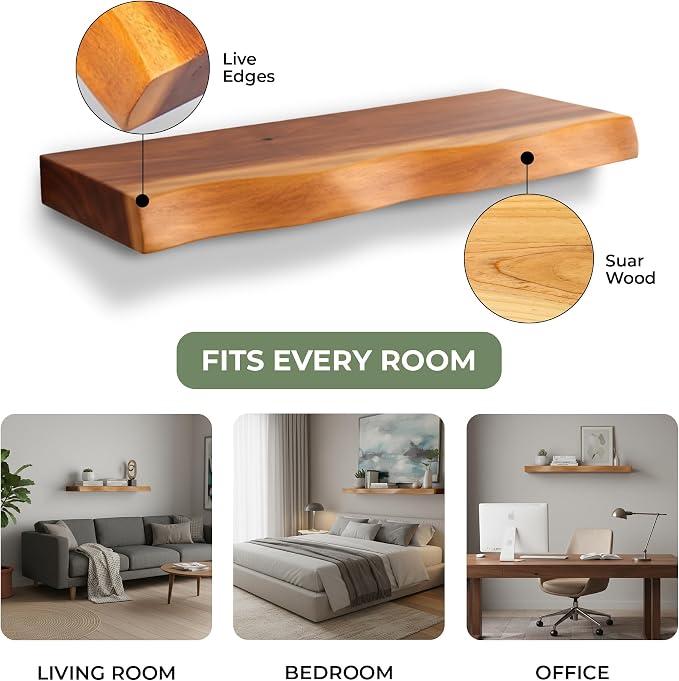 Solid Wood Floating Shelves Set of 2 - Image 4
