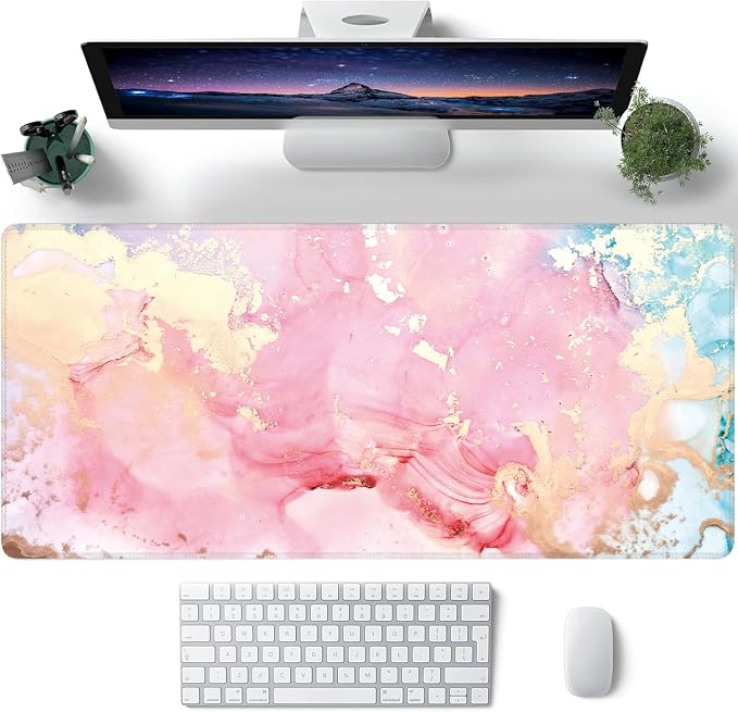 Cute Pink Marble Large Mouse Pad, Gaming Keyboard Desk Pad, Extended Mouse Mat - Image 2