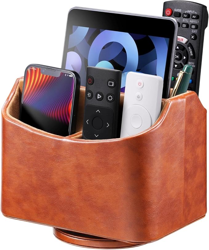 Remote Control Holder, Spinning Desk Organizer, Nightstand Bedside Caddy by Lorteme
