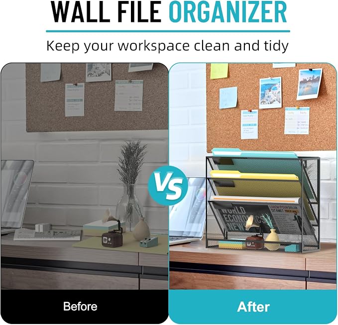 SUPEASY 4-Tier Wall File Organizer Mesh Office Mail Holder, Hanging Wall - Image 7