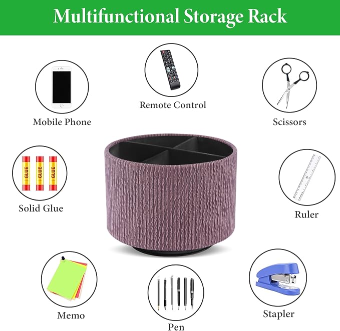 Round Leather Art Supply Organizer, Remote Control Holder, 360 Degree Spinning - Image 5